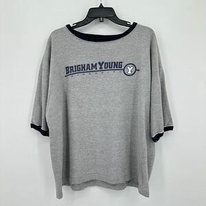 Vintage‎ Brigham Young University MV Sport Tshirt Womens Large Gray Ringer BYU
